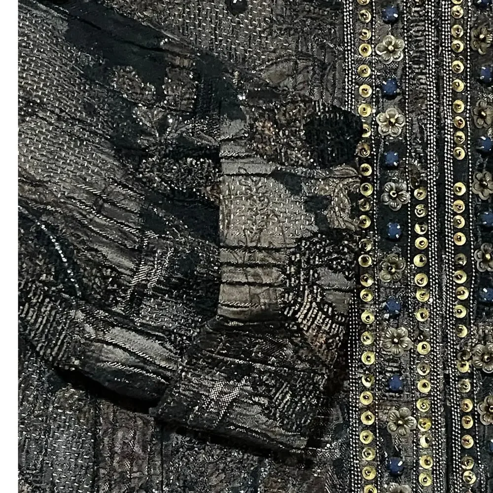 Chico's Womens Size Medium Dressy Brown Black Shimmer Sequin Bead Blazer Jacket